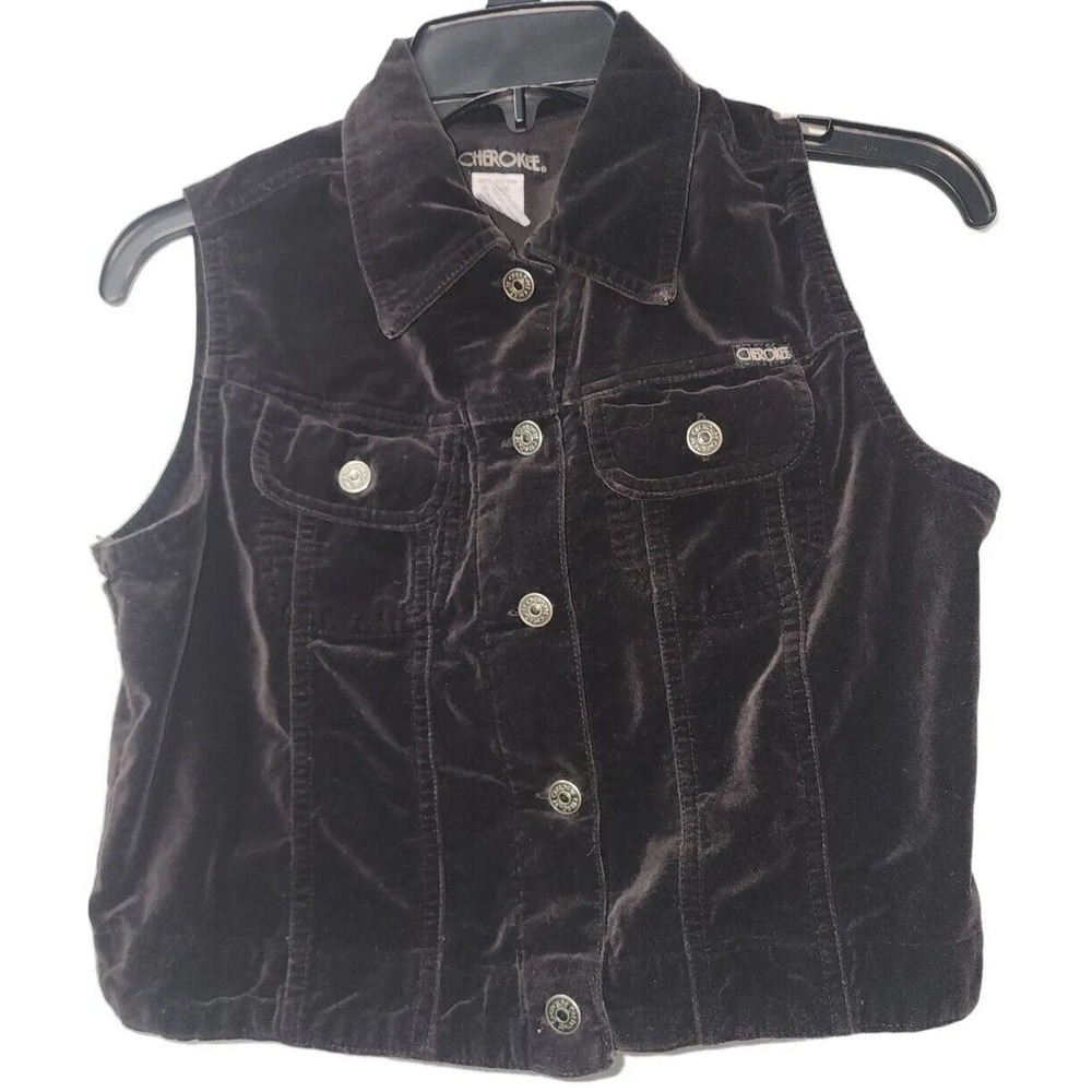 Cherokee Women's Black Velvet Button-Up Vest